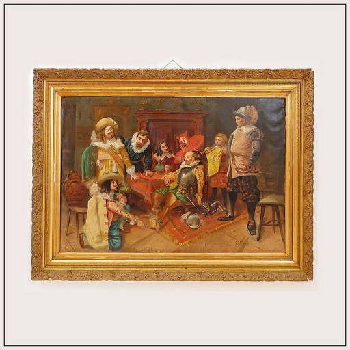 Oil on canvas "Tavern scene" - Ferdinand Tirius (1896-1976)