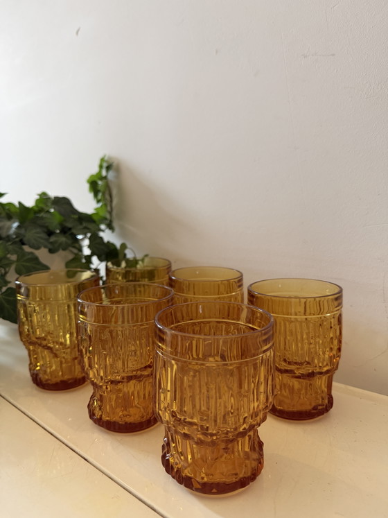 Image 1 of Bormiolo brutalist amberkleurige glazen 