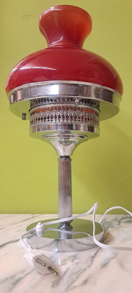 Lampada da tavolo vintage con opalina, Lampade da tavolo, Vetro, Metallo, Rosso (foto 7 di 7)