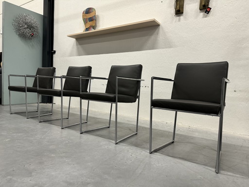 4 chaises de salle à manger Harvink Dash en cuir gris