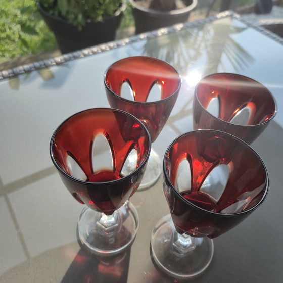 Image 1 of Set di 4 bicchieri da vino rosso rubino vintage - Cristal d'Arques "Arco Gotico" - Francia