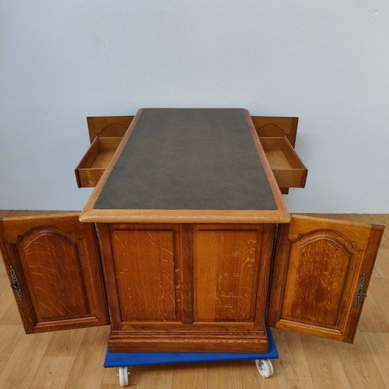 Image 1 of Escritorio de banquero antiguo de roble, escritorio de madera, oficina