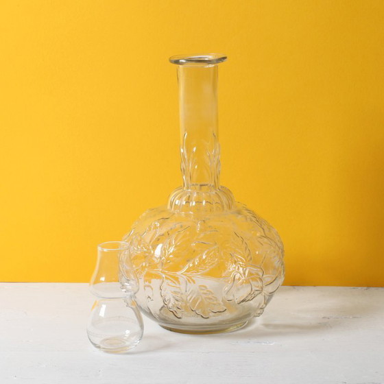Image 1 of Vintage glazen karaf / Wijnkaraf met rozenpatroon / Empoli / Italië / jaren 1950