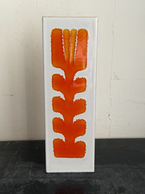 3 tiles Roger Capron Vallauris era Jouve Ruelland Picasso, Wall decoration, Ceramic, Orange (photo 3 of 5)