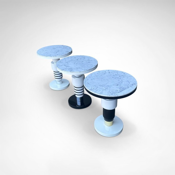 Image 1 of Handgefertigter Beistelltisch aus Keramik und Marmor im Memphis-Stil von Casalto 2020, 3er-Set