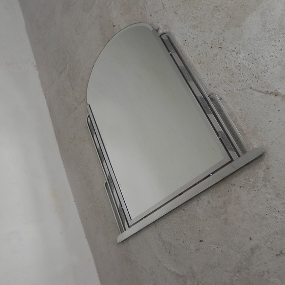 Image 1 of Specchio Art Déco con vetro tagliato e cornice in alluminio, anni &#39;30
