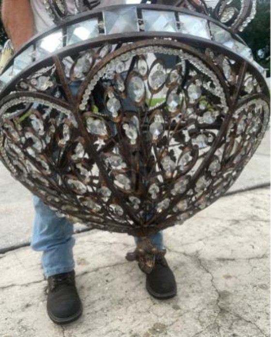 Image 1 of Large Antique Bronze And Crystal Chandelier