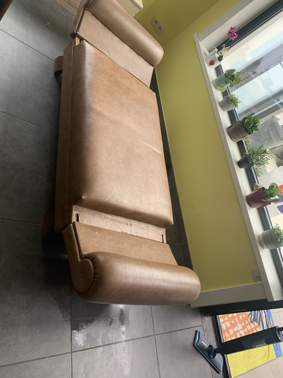 Image 1 of Vintage retro tweezitbank / loveseat in cognac kunstleer