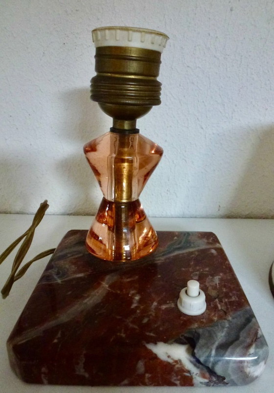 Image 1 of 2 lampes de table vintage sur socle en marbre.