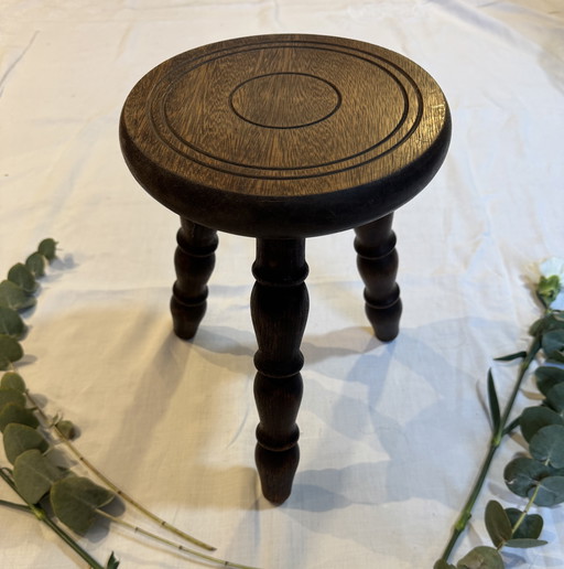 Vintage houten kruk met statief