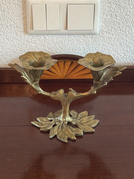 Image 1 of 🕯️ Bronzen Art Nouveau tweearmskandelaar | handgegoten, massief, authentieke patina | 1890–1920