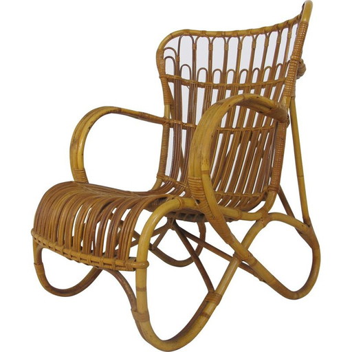 Poltrona vintage in rattan e bambù di Rohé Noordwolde, anni '50