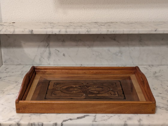 Image 1 of Art Deco wooden inlaid tray, probably from France around 1940.