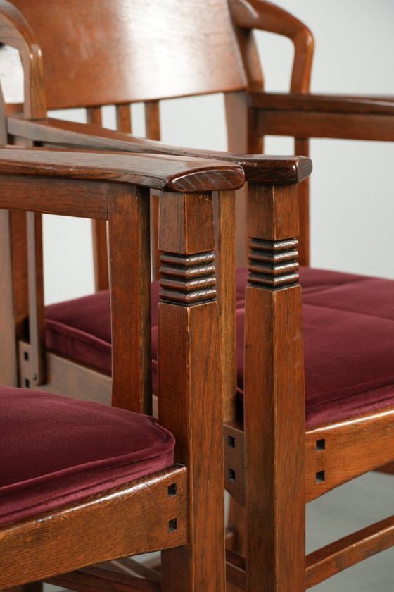 Image 1 of 2 chaises de salle à manger Schuitema de style Art Nouveau/Jugendstil avec revêtement en tissu rouge