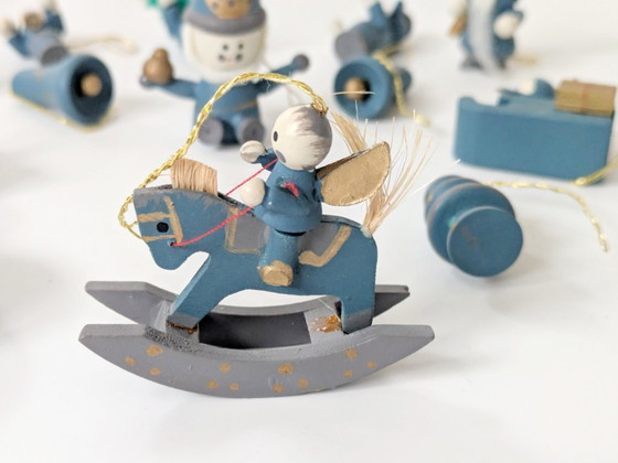 Image 1 of 14 x Vintage Kerstversieringen in Doos | Duitse Volkskunst Houtdecoratie uit de Jaren 80