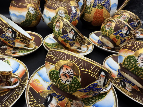 Image 1 of Vintage Satsuma - Hand-painted fine porcelain coffee set for 10 people