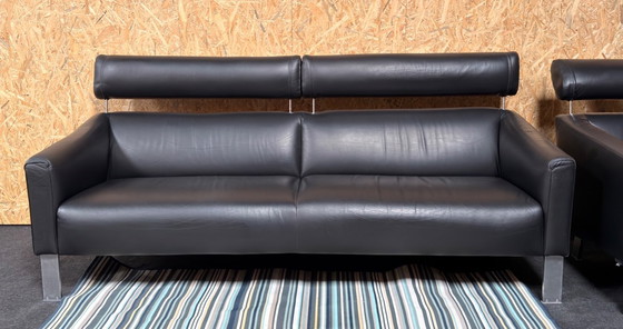 Image 1 of Divano e 2 poltrone Leolux Patachou in pelle nera