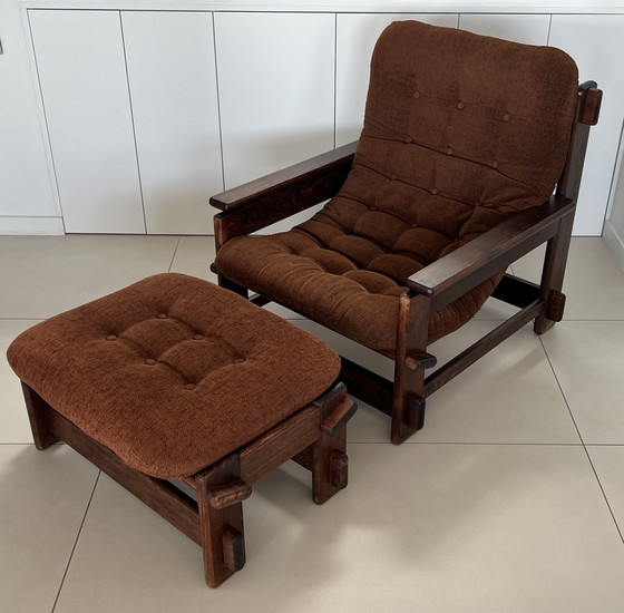 Image 1 of Scandinavian oak armchair and ottoman, 60s
