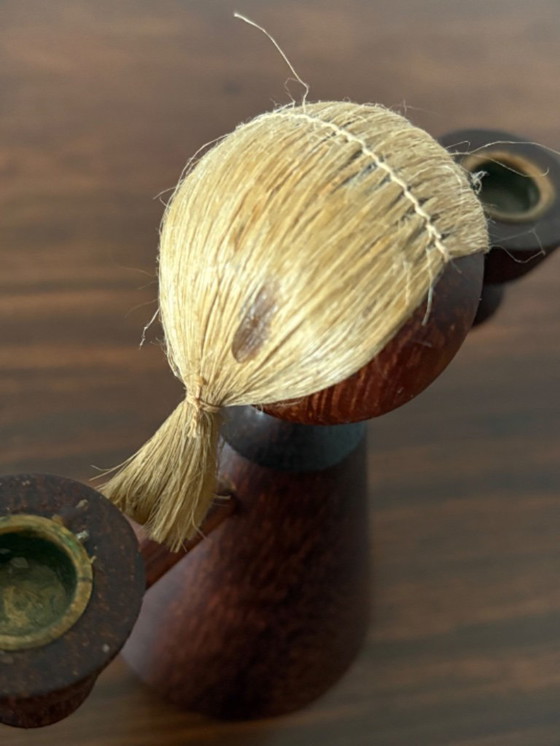 Image 1 of Retro teak candlestick/candle holder girl statue 60s