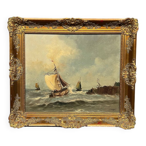 Old painting "Seascape". – schilderijen tekeningen, Wood