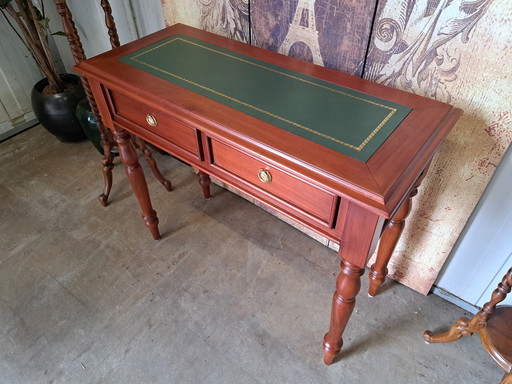 Klassieke Engelse Schrijftafel, Laptop Bureau, Desk, Sidetable met Lederen Inleg in Nieuwstaat Afm. 90x45 en 75cm Hoog