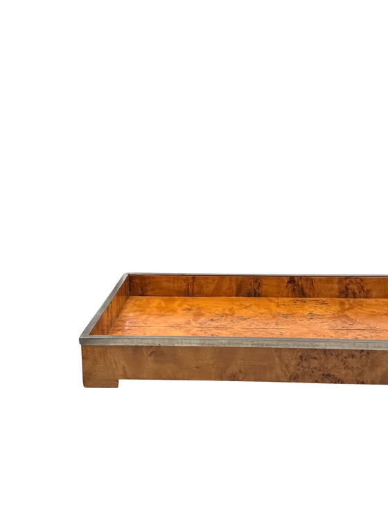 Image 1 of Hollywood Regency Großes Tablett aus Holz und Messing, Italien 1970er Jahre