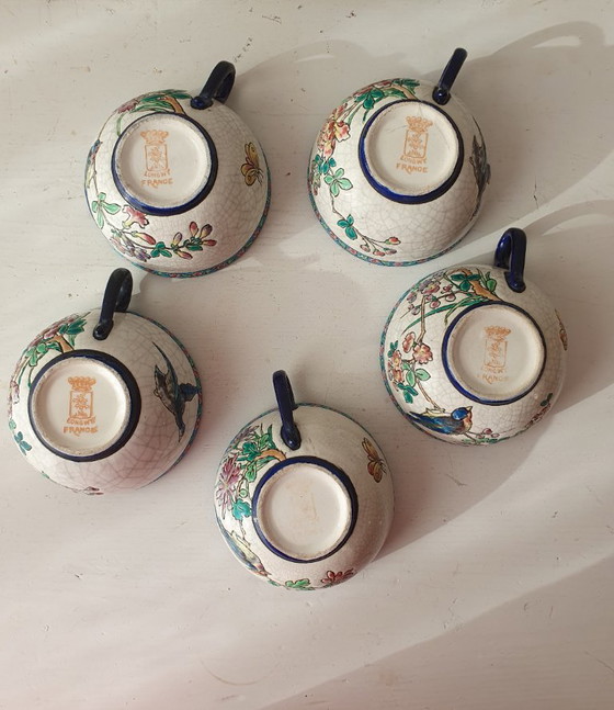 Set 5 Antieke Longwy Kop & Schotels–ca 1930–Perfecte Staat! – Decoratieve objecten, Ceramic (photo 6 of 17)