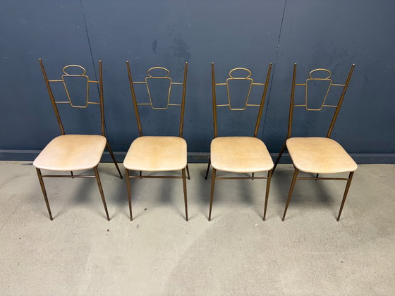 Mid Century Italian Brass Dining Chairs, 1950s – Metal, Skai (photo 5 of 12)
