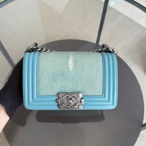 Image 1 of Chanel Boy Small - 20CM Stingray Tiffany Blue Silver Hardware Series 22