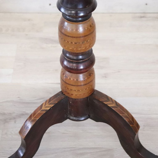 Antieke bijzettafel van notenhout met inlegwerk, Italië, 19e eeuw