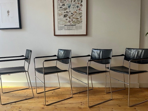 4 chaises Arnold Merckx DLA/DSA pour Arco – eetkamerstoelen, Leather, Metal (photo 2 of 10)