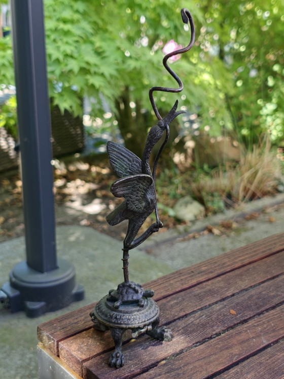 Image 1 of Grue en bronze chinoise du XIXe siècle avec serpent sur tortue