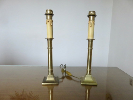 Image 1 of Coppia di lampade in bronzo dorato in stile Impero, Maison Lucien Gau, Parigi