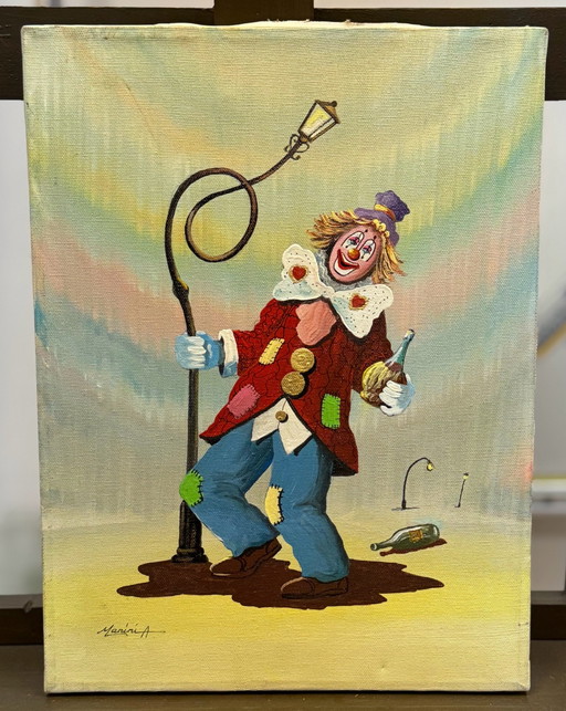 Quadro olio su tela 30x40cm, Angelo Manini, pagliaccio, arte moderna, figurativo