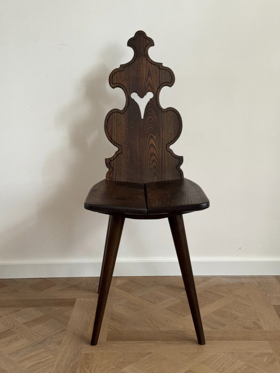 Image 1 of Set Of 4 Vintage Brutalist Tyrolean Chairs (1950s–60s, Solid Oak)