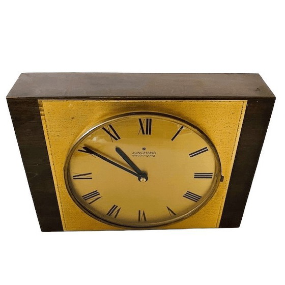 Image 1 of Orologio da parete vintage modernista Junghans Electro Gong, orologio da tavolo in legno e ottone, anni '60