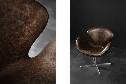 Mid-Century Danish Modern Brown Leather Swan Chair by Arne Jacobsen for Fritz Hansen, 1958