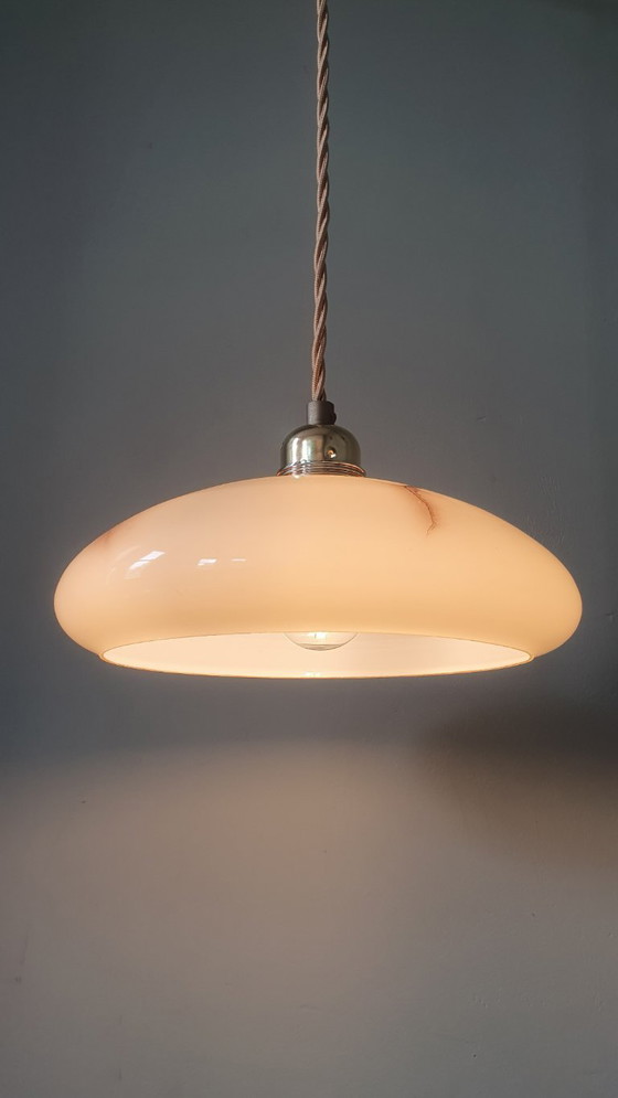 Vintage Marbled Pendant Lamp - Opaline Glass - Art Deco Style. – Metal (photo 3 of 15)