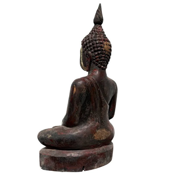 Antique Burmese Buddha - Teak Wood & Gold Leaf - 29cm – Sculpture (photo 6 of 12)