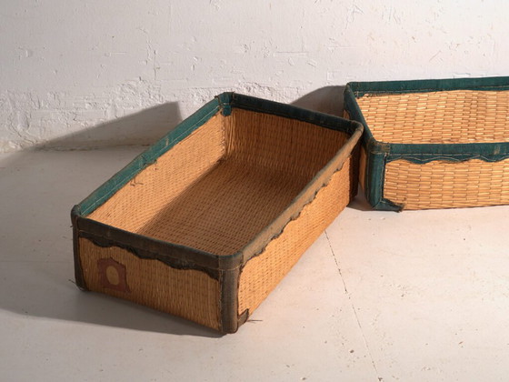 Antique kōri trunk in willow wicker – Japan, circa 1920. Set of two – Storage cabinet, Leather, Wood (photo 31 of 40)