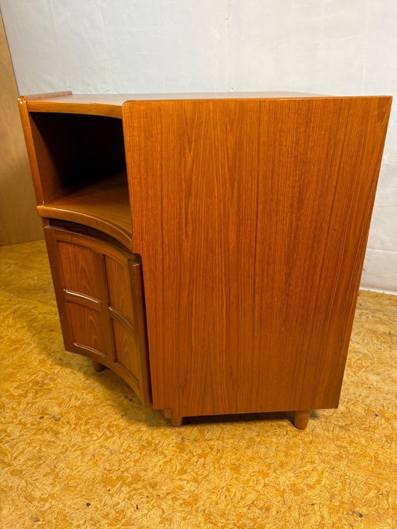 Image 1 of Vintage Nathan Teak Corner Cabinet (c. 1960s–1970s) – Mid-Century Modern  A beautiful and highly practical vintage teak corner c