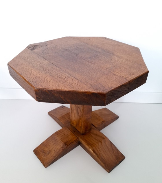 Vintage Brutalist Bijzettafel Eikenhout 8 Hoekig – Wood (photo 5 of 7)