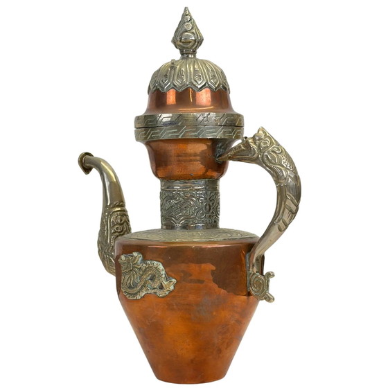 Vintage Himalaya Tibetaanse Koperen Drakenkannen – Paktong Reliëfdecoratie (28.5 cm) – Servies, Brass (photo 4 of 9)