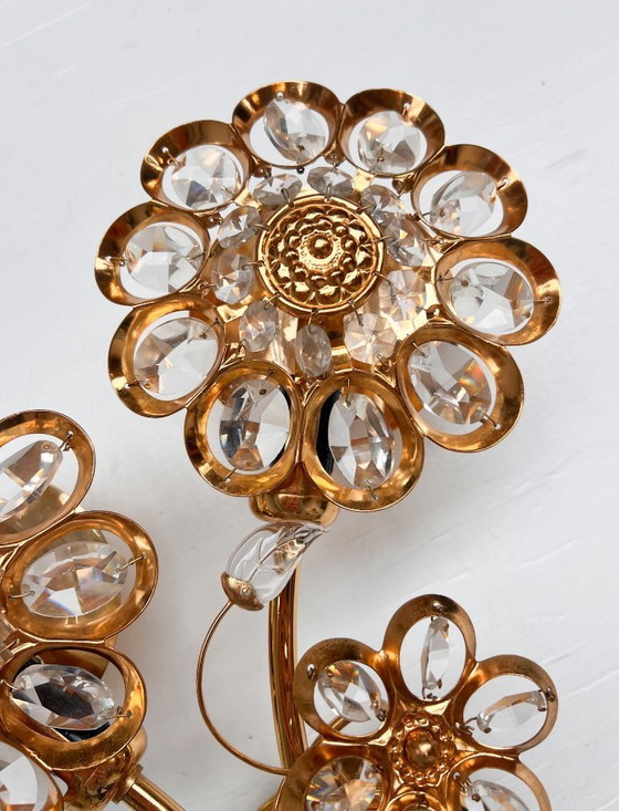 Image 1 of Brass and crystal Art Deco wall lamp attributed to PALWA, 1960s