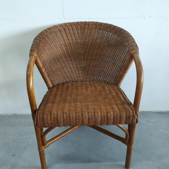 Image 1 of Vintage jaren 70 Rohé design rotan/pitriet fauteuil/stoel(en)  
