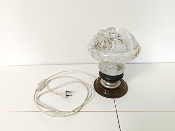Image 1 of Lampada da tavolo in vetro a bolle d'aria vintage / Lampada da comodino moderna di metà secolo / Luce da comodino retrò degli an