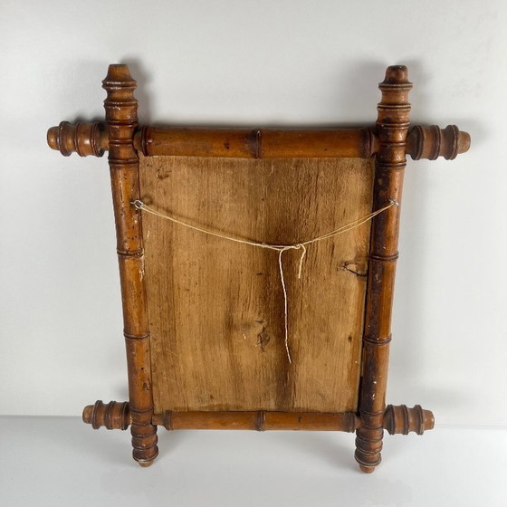 Image 1 of Espejo de madera torneada estilo bambú, circa 1900-1930
