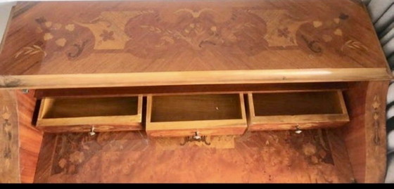 Antique Style Secretaire with Fine Inlaid Wood – Desk, Brass (photo 3 of 5)