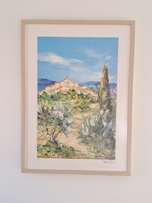 Marcel BELVISI - Sendero de un pequeño pueblo - Litografía enmarcada del artista