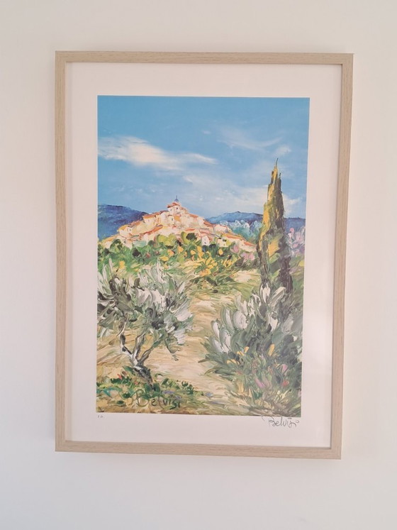 Image 1 of Marcel BELVISI - Sendero de un pequeño pueblo - Litografía enmarcada del artista